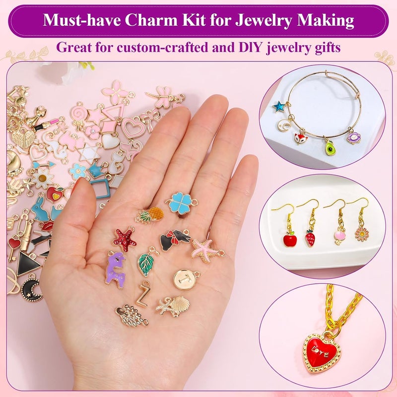 Modacraft 3 Types 172 Pcs Charms for Jewelry Making with Jump Rings, Bulk Enamel KC Letter Charm for DIY Necklace Bracelet Earring Craft Supplies - Image 5